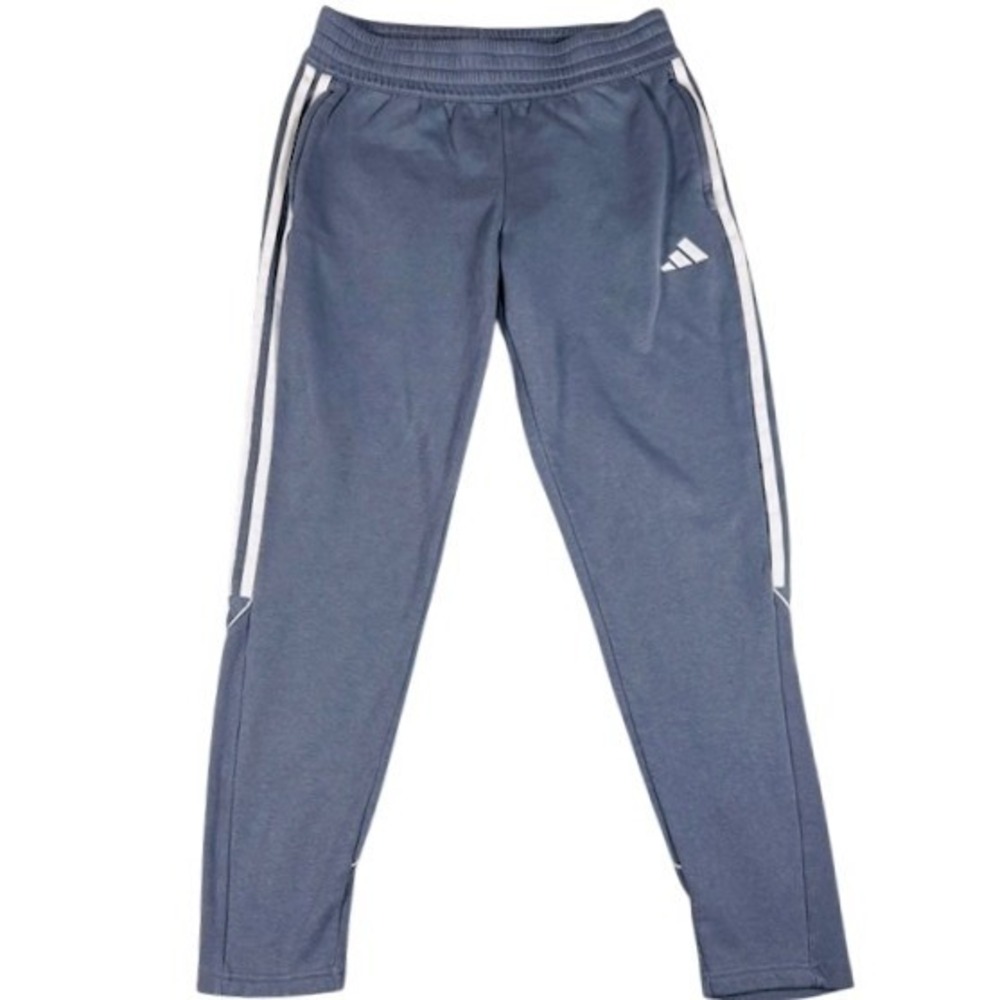 Adidas Joggers Mens M Blue Grey Tiro 3-Stripe Fleece Tapered Sweatpants Zippered